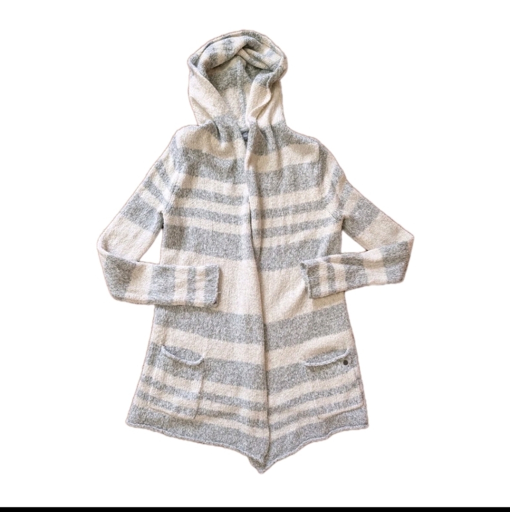 Eddie Bauer Robe Sleepwear Cozy Hooded Open Front Cardigan Grey Stripe Size XS/S